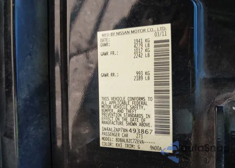 2011 Nissan Altima 2.5 S z USA, uszkodzony, nr VIN 1N4AL2AP7BN493867